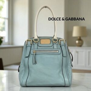 DOLCE & GABBANA LARGE LEATHER TOTE SHOULDER BAG PURSE BLUE